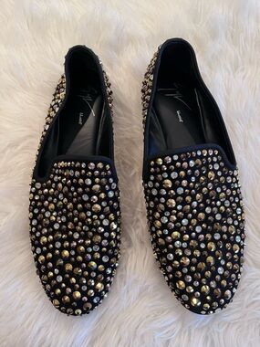 Giuseppe Zanotti Gold Silver crystal embellished smoking Loafers Men’s 9.5